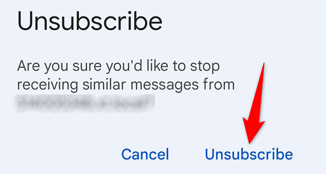 Подтверждение «Отписаться» в мобильном окне