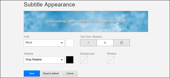Пример отображения итоговой комбинации настроек субтитров Netflix