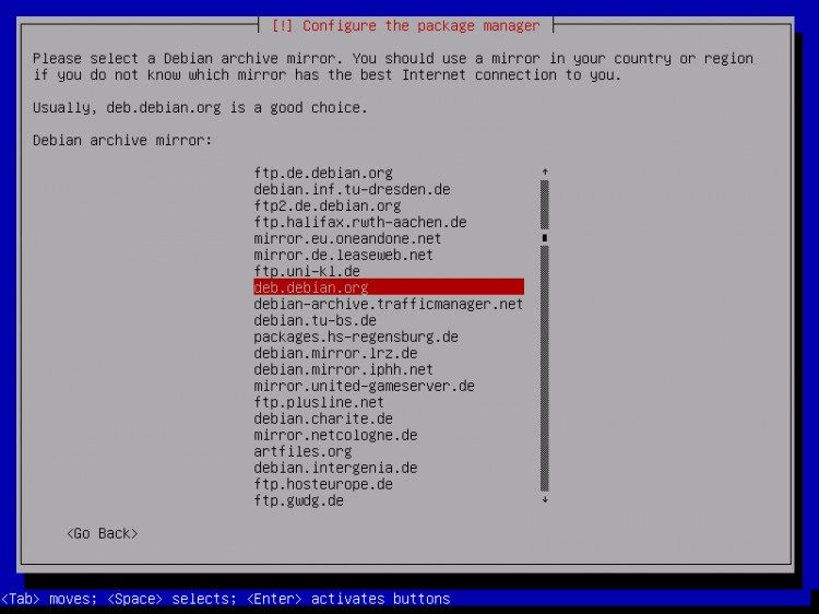 Выбор зеркала Debian