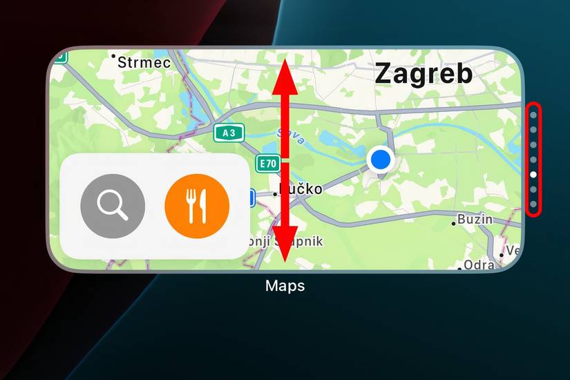 Primo piano di uno Smart Stack sulla schermata Home con frecce su e giù sovrapposte.