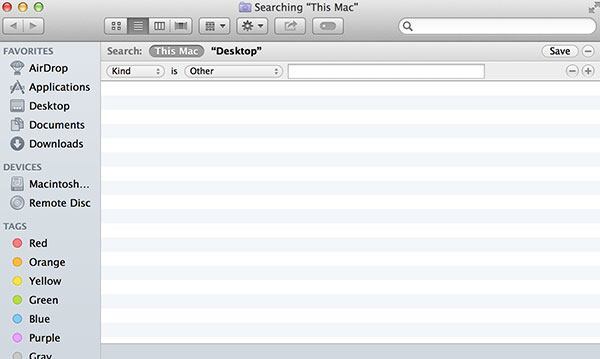 Selector de tipo de búsqueda en Finder mostrando el menú para elegir atributos.