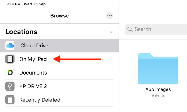 Tap on On My iPad from locations section