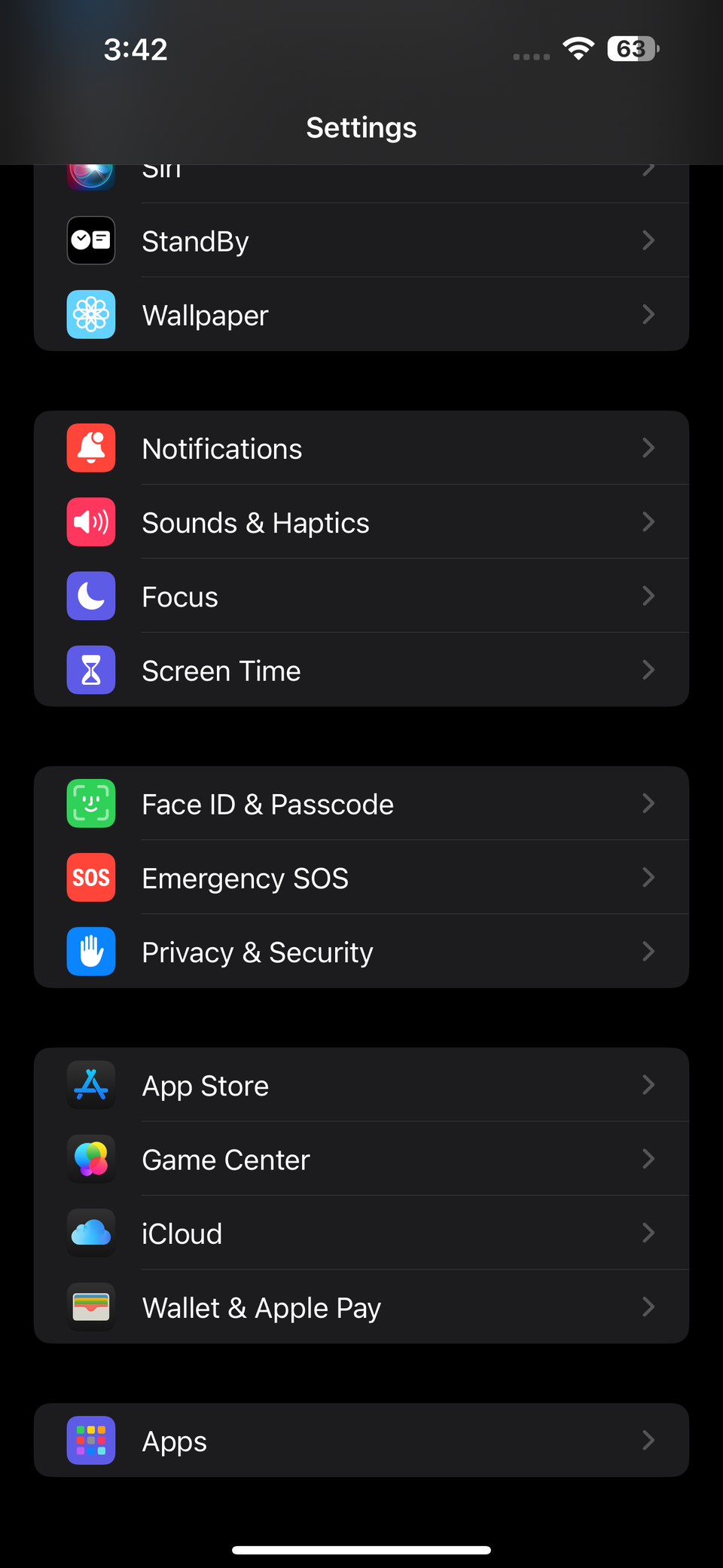 Приложение «Настройки» на iPhone, показывающее раздел «Фото»