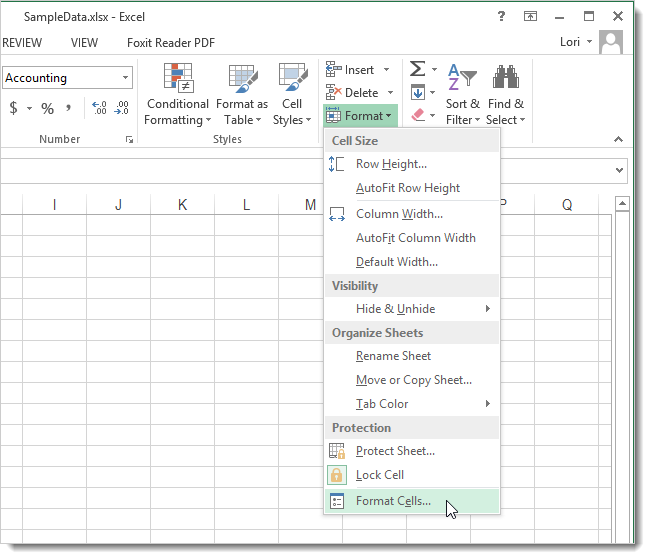 Меню Формат ячеек в Excel