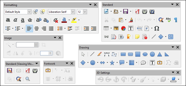 Настройка панелей инструментов в LibreOffice