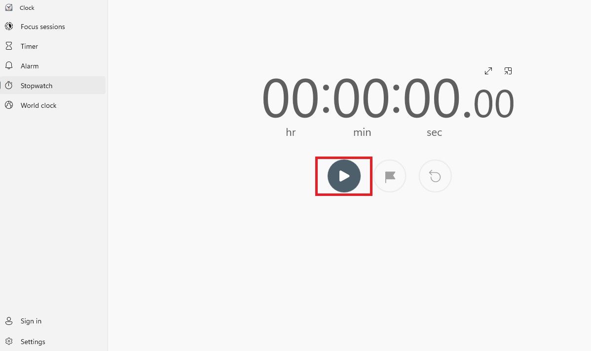 Запуск секундомера в приложении Часы