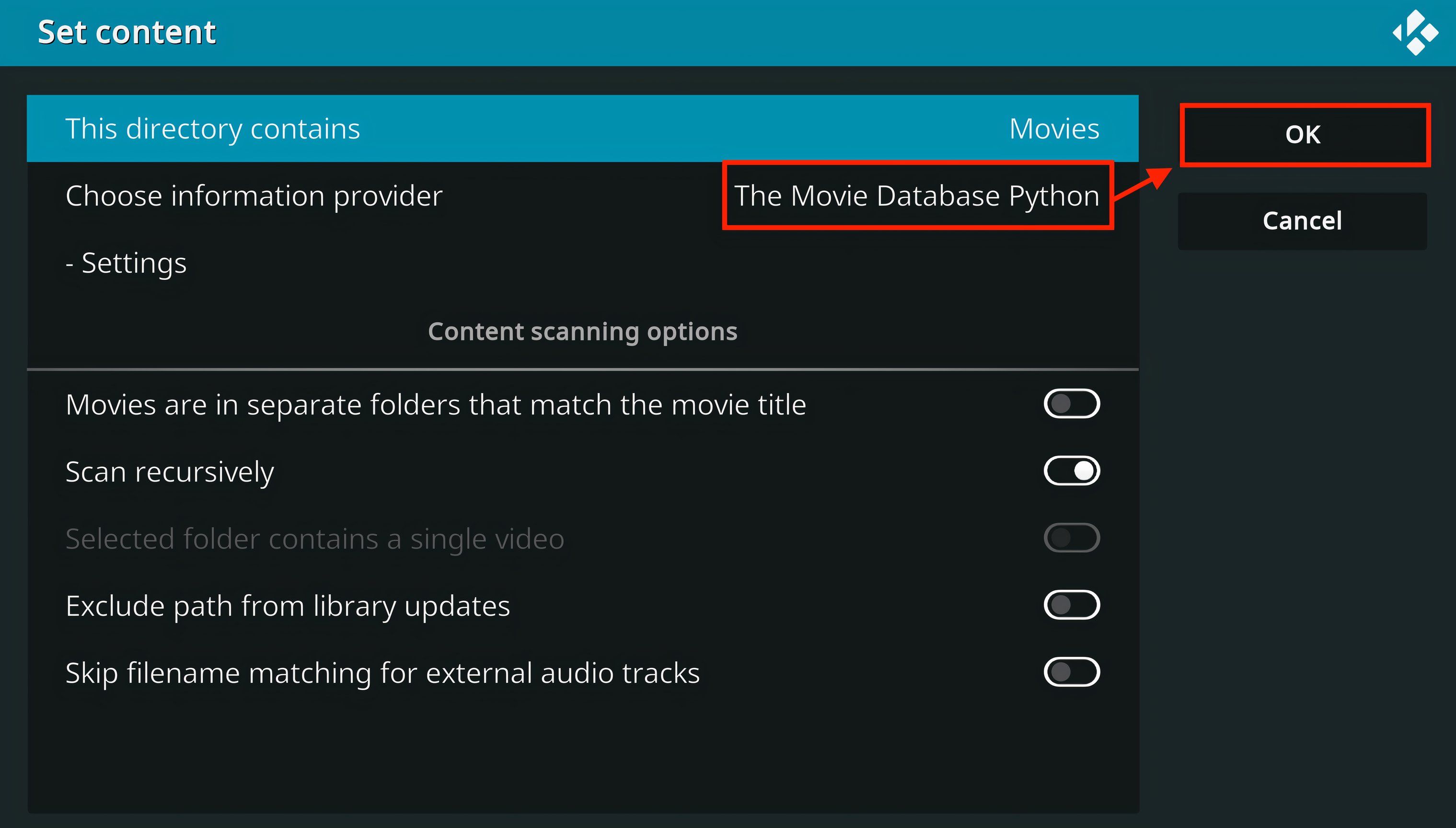 Установка типа контента и провайдера метаданных.