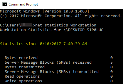 Вывод net statistics workstation с строкой Statistics since
