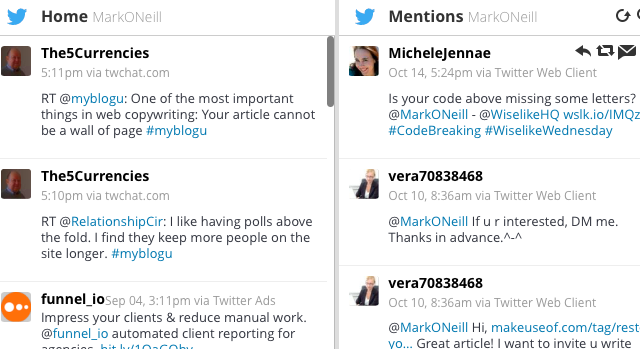 Несколько аккаунтов и колонки в клиенте Twitter