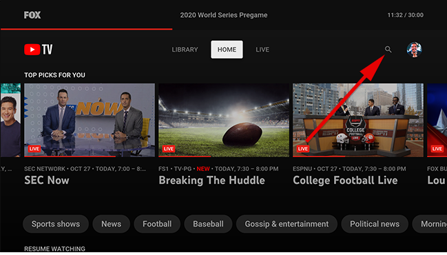 Выберите значок поиска