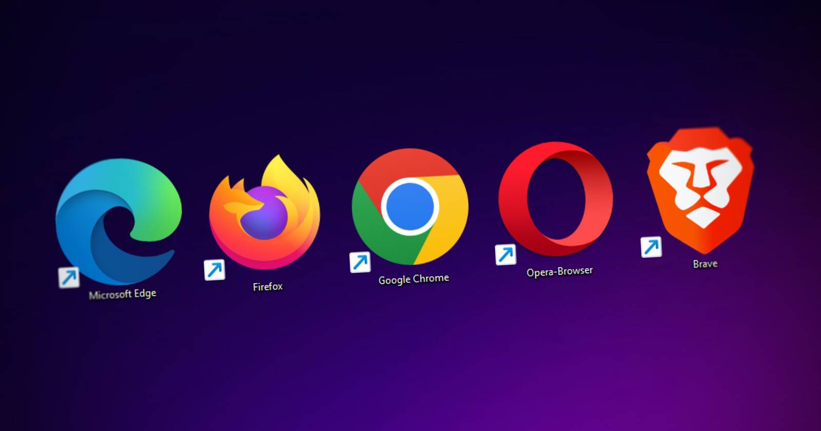 Логотипы браузеров Edge, Firefox, Chrome, Opera и Brave