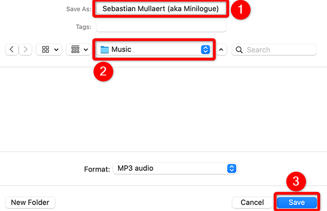 Окно сохранения файла на компьютере при скачивании трека с SoundCloud.