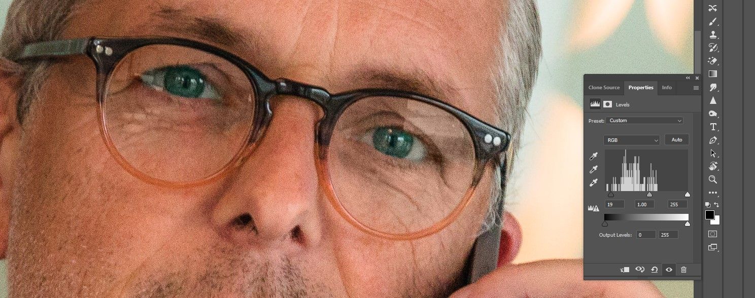 Регулировка ползунков Levels для подстройки экспозиции