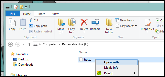 Открытие файла hosts в Блокноте для редактирования