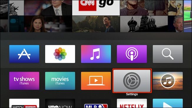 Экран настройки Apple TV со списком разделов