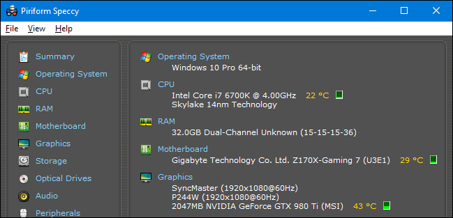 Speccy показывает аппаратную информацию