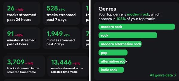 Вкладка Stats в Stats.fm с графиками и деталями.