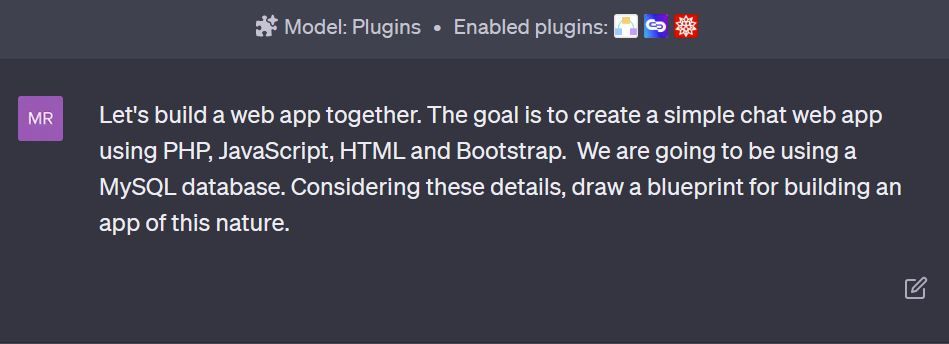 Запрос в ChatGPT для разработки плана веб‑приложения