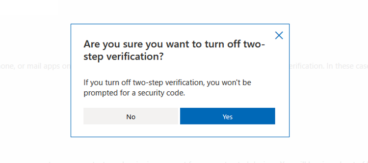 Skype Click Yes to turn off 2SV