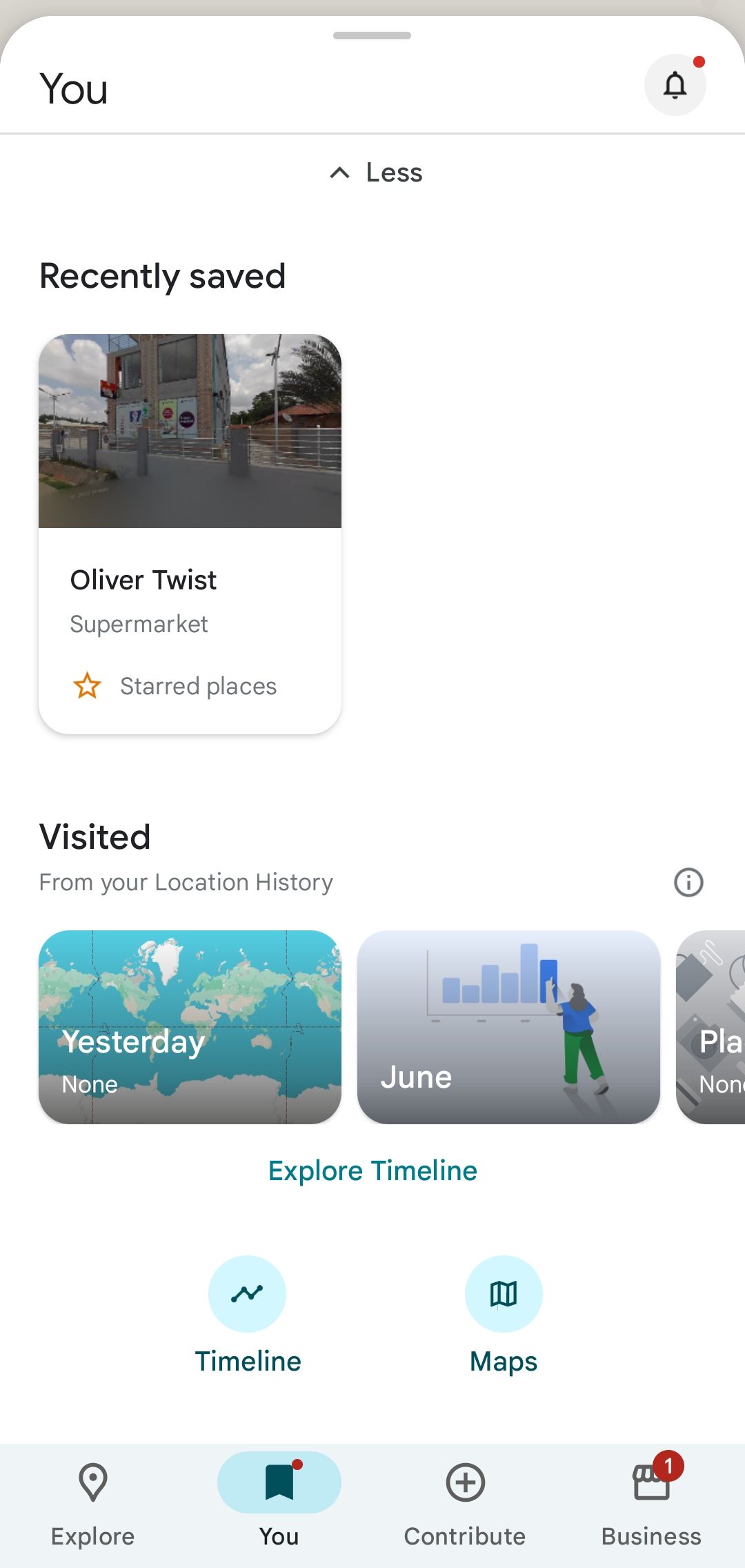 Вкладка «Вы» в Google Maps