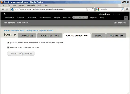 Настройки истечения кеша в Boost — вкладка CACHE EXPIRATION