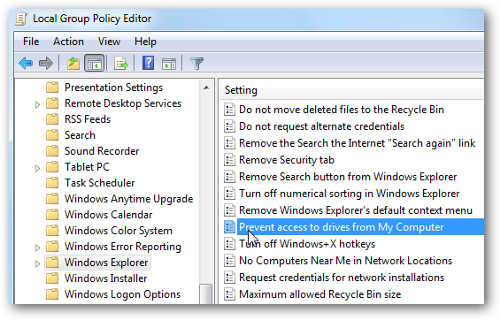 Выбор запрета доступа к дискам в gpedit.msc