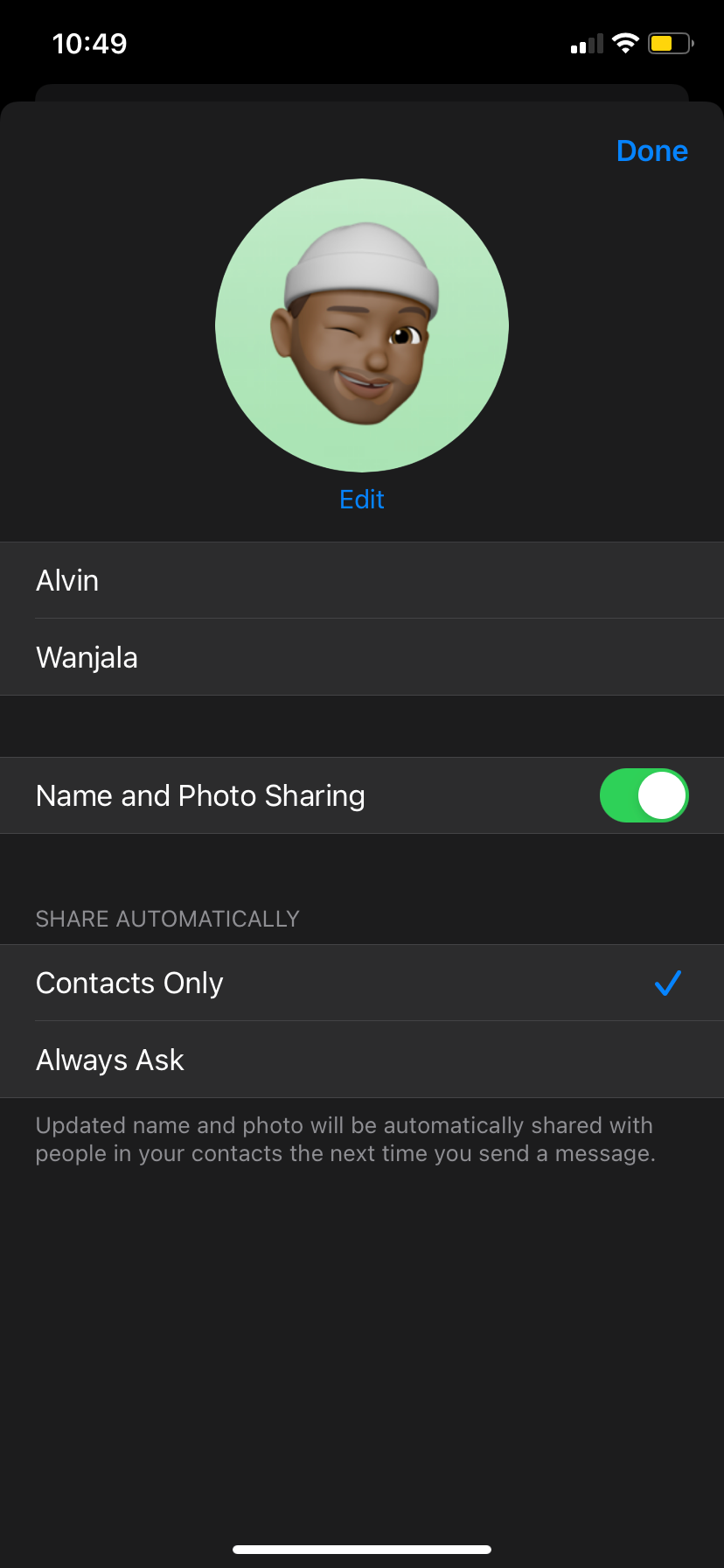 Пример полностью настроенного профиля iMessage