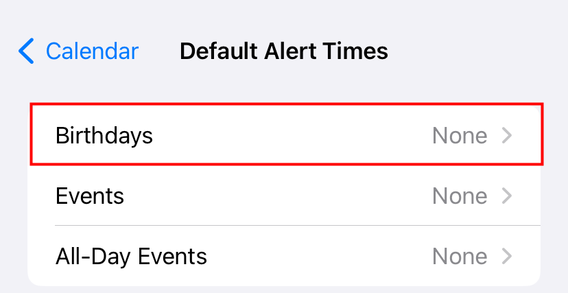 Экран с настройкой Время напоминаний по умолчанию в iPhone. 