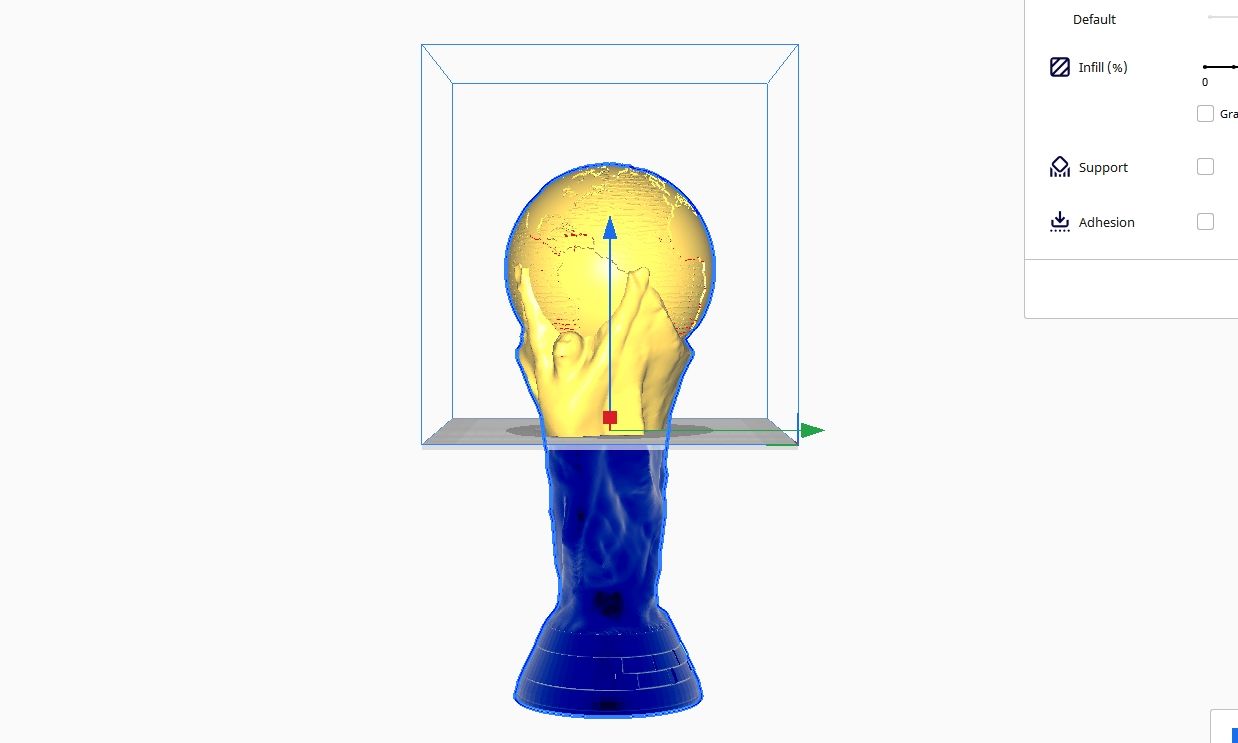 The model of a worldcup trophy split into two