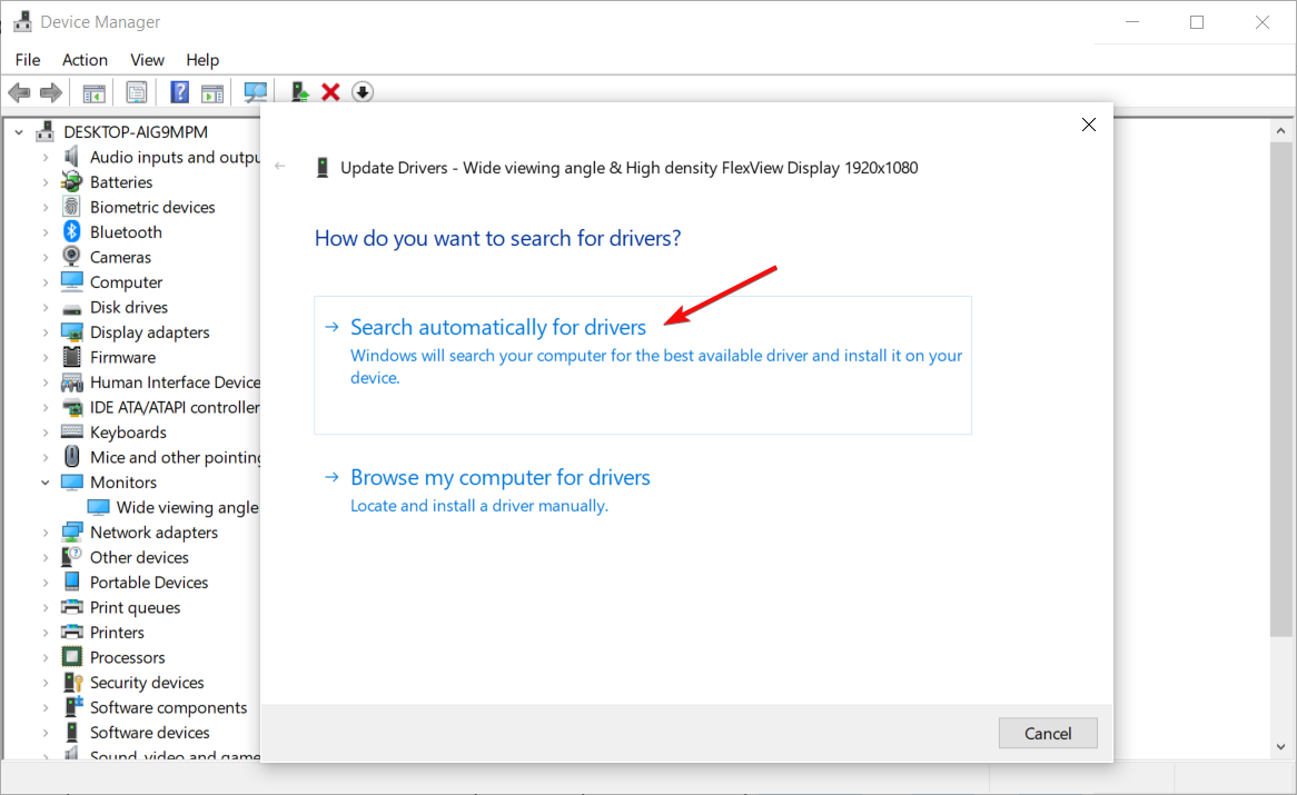 Выбор поиска обновлений драйвера на этом компьютере