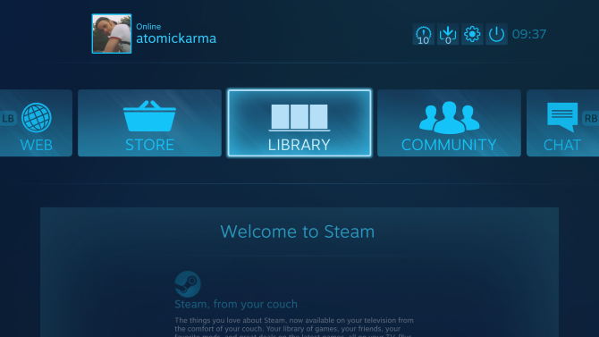 интерфейс Steam Link на телевизоре
