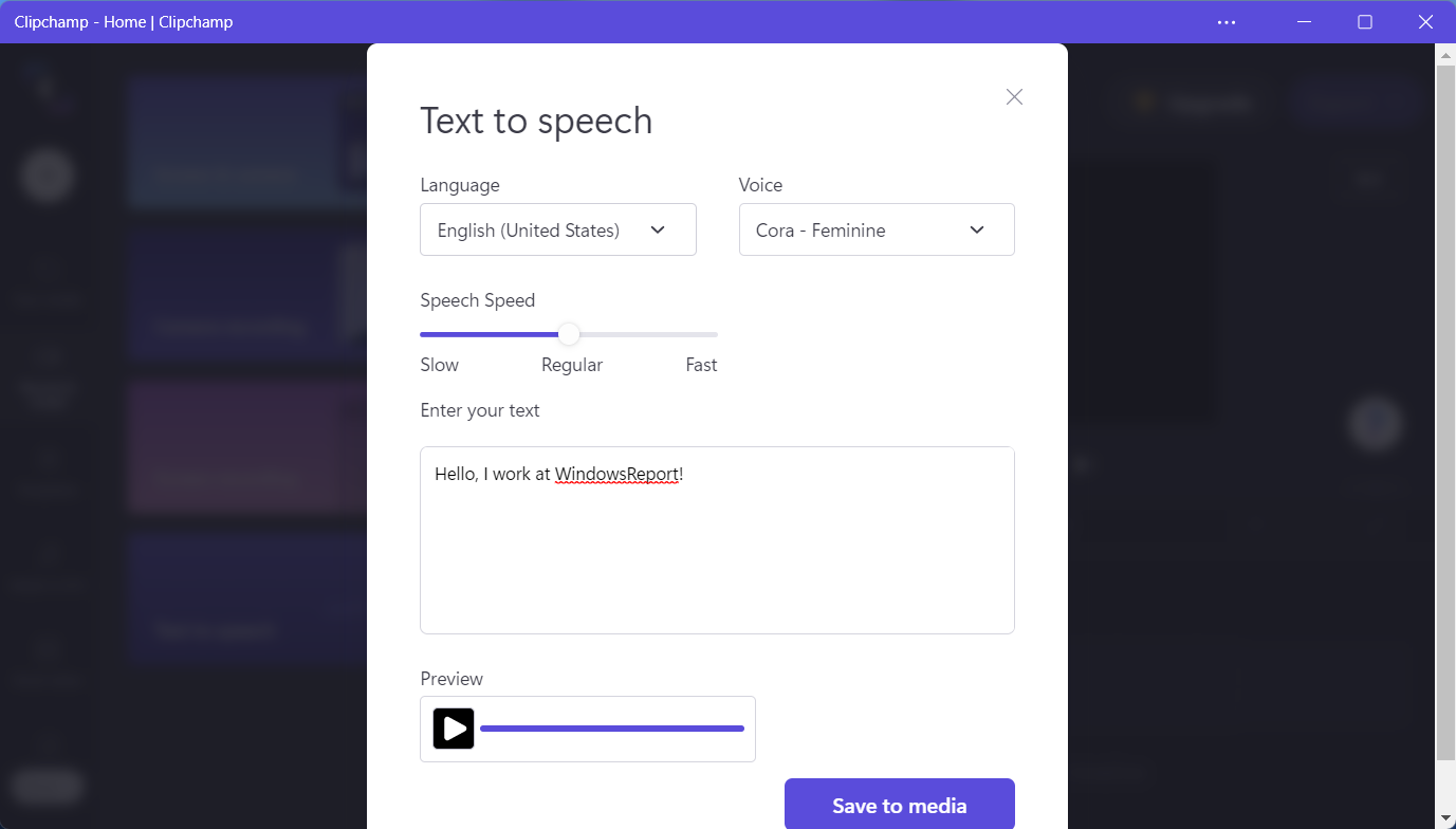 Выбор языка и голоса для синтеза речи в Clipchamp