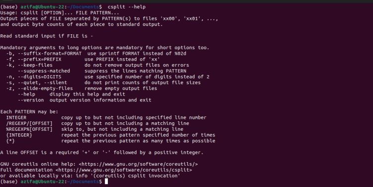 csplit с флагом --help