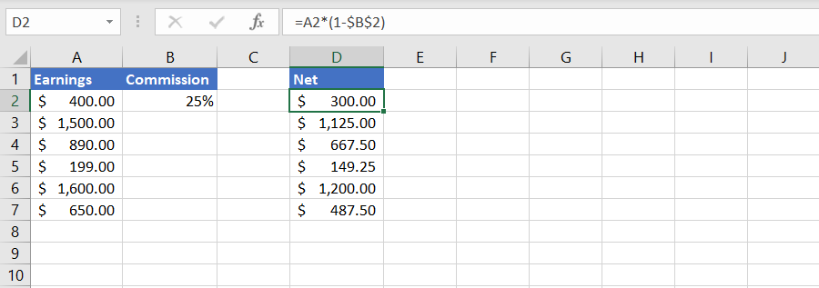 Subtracting percentage in Excel