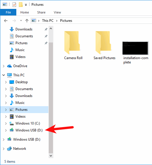 Проводник Windows: буква установочного носителя