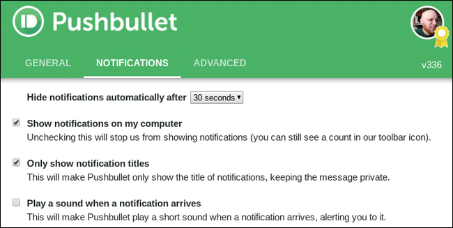 Настройки уведомлений Pushbullet