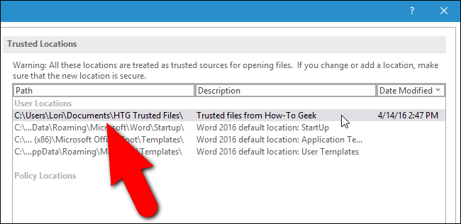 Новая запись в списке доверенных расположений