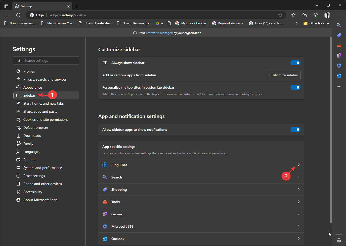 Панель боковой панели Edge с Bing Chat