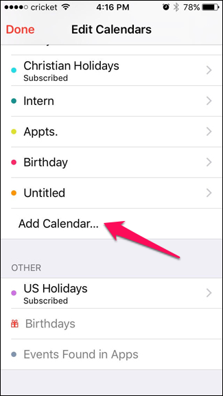 Создание нового календаря в iCloud на iPhone