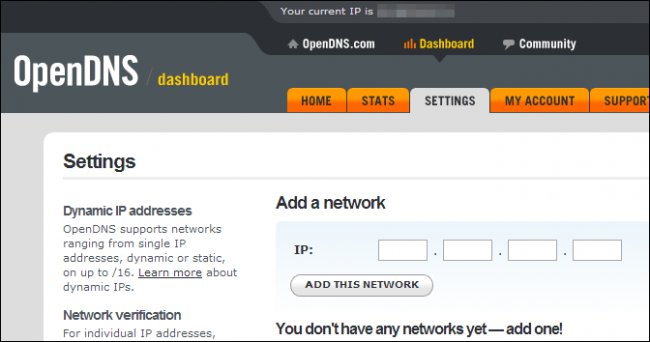 Добавление сети и выбор уровней фильтрации в OpenDNS