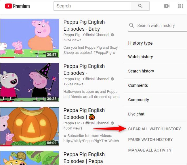 Скриншот: подтверждение очистки всей истории просмотра YouTube