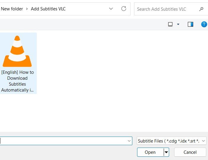 Выбор файла субтитров для вставки в VLC Classic Player.