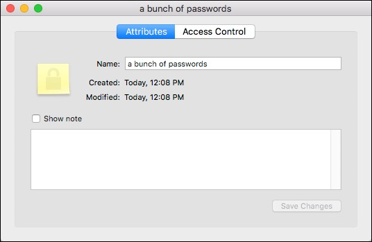 Диалог запроса пароля при показе содержимого заметки