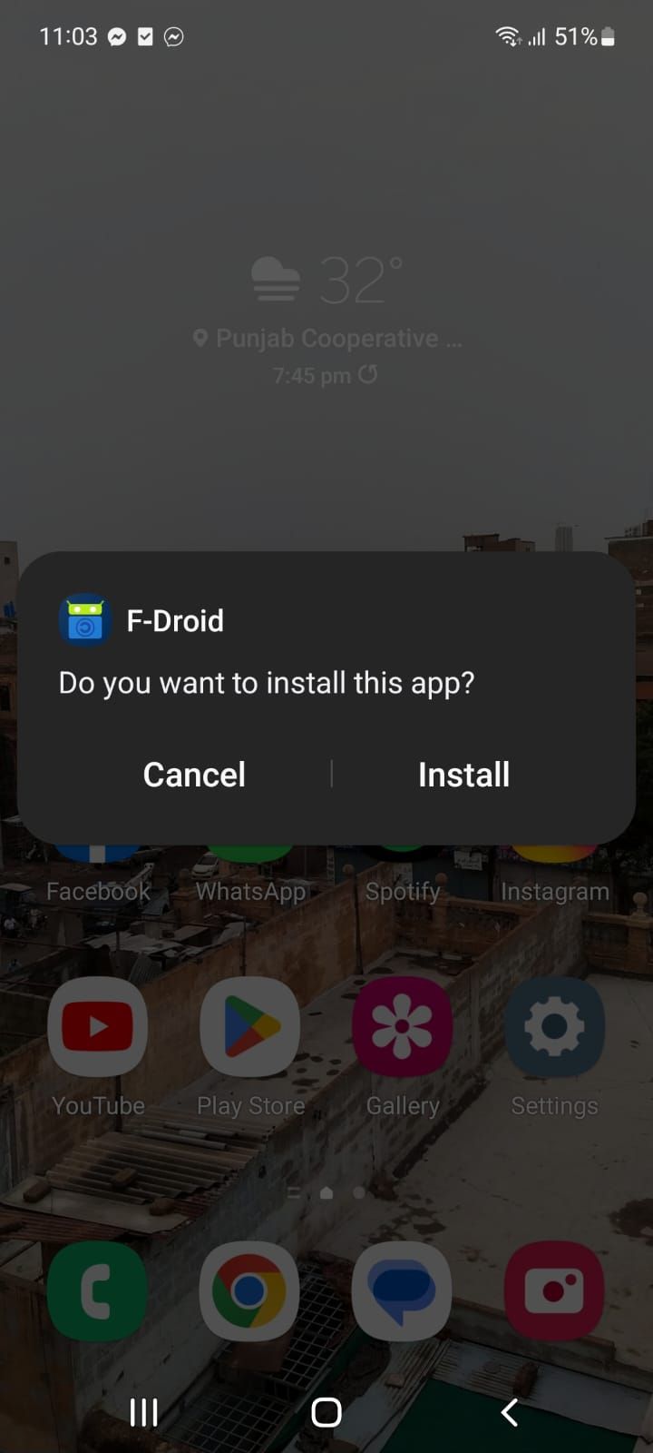 Диалог установки приложения в F-Droid