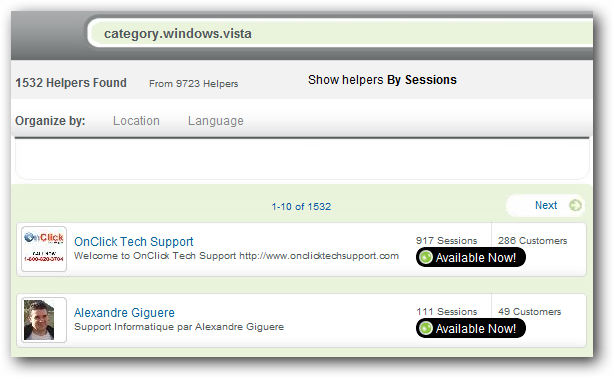 Список помощников в маркете CrossLoop — результаты поиска