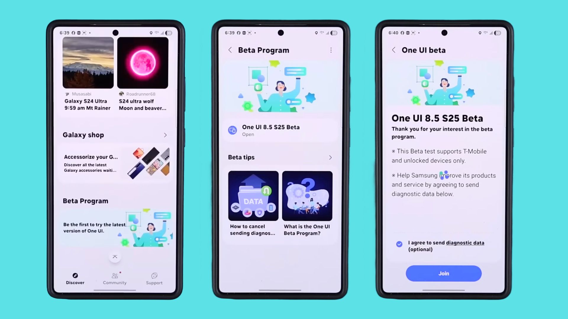 Экран подтверждения участия в бета One UI 8.5 в приложении Samsung Members
