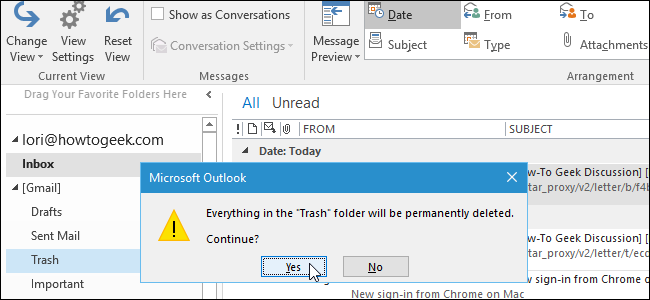 Отключить подтверждение удаления в Outlook