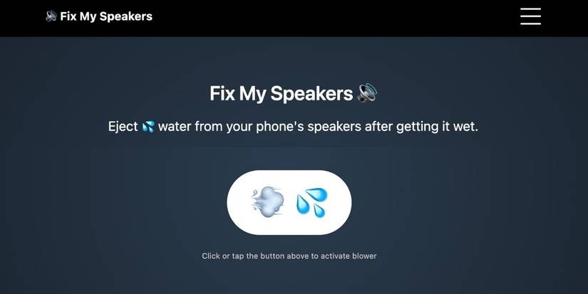 Веб‑страница Fix My Speakers с кнопкой активации звука и графикой воды
