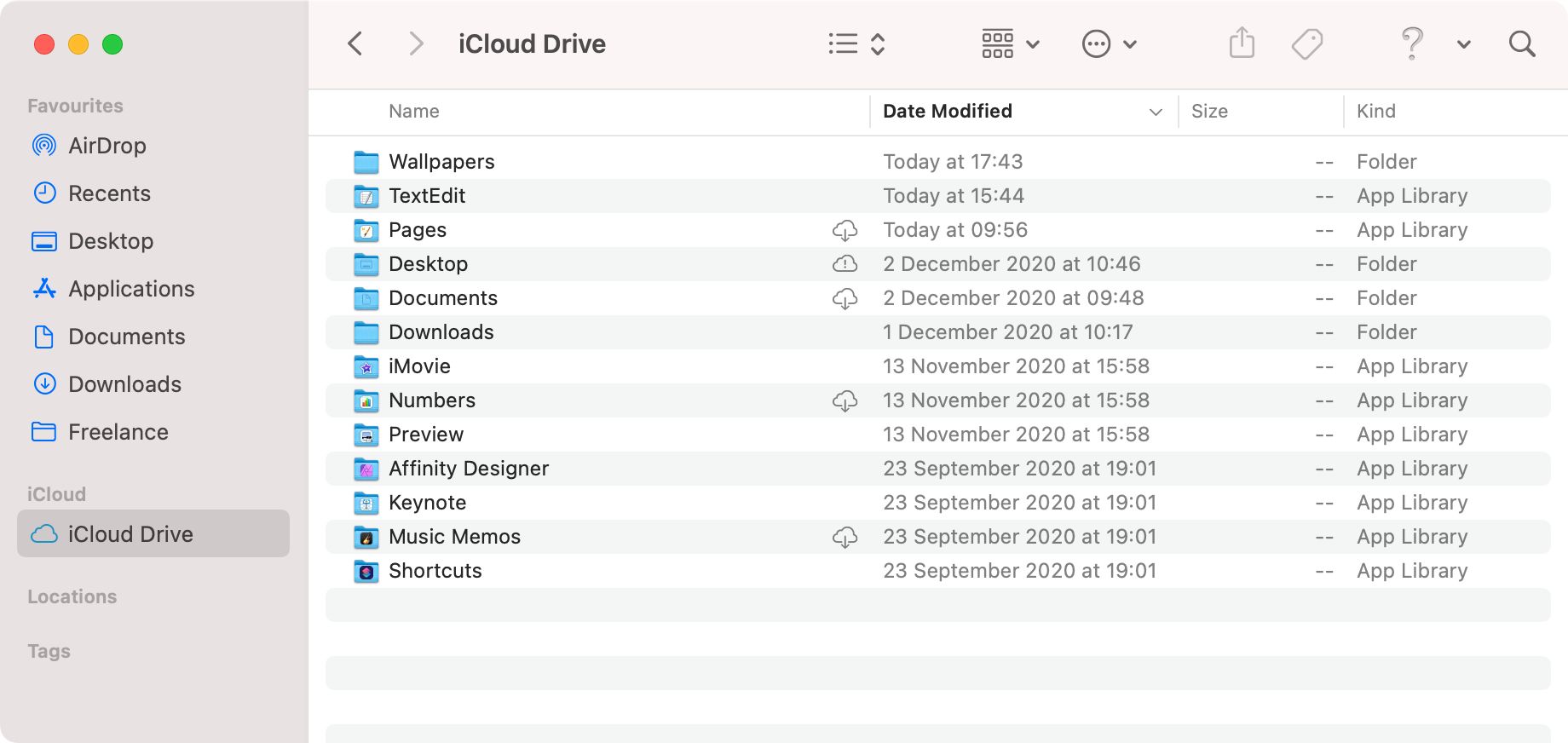 iCloud Drive in Finder without folder sizes