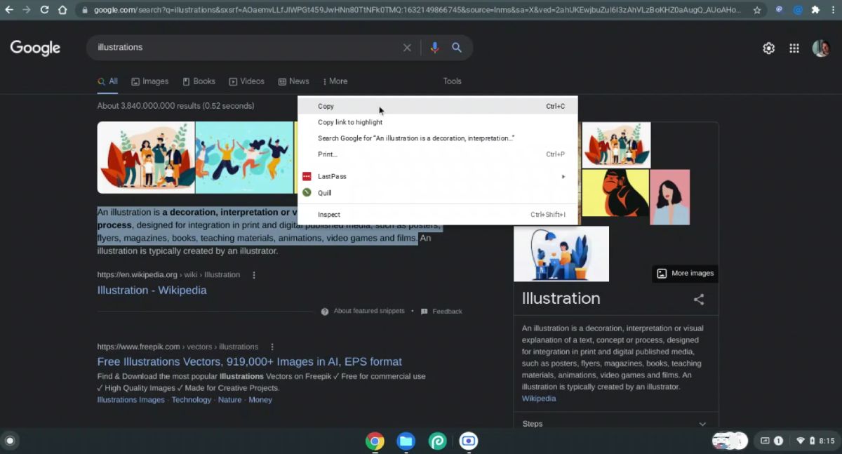 Правый клик и копирование текста
